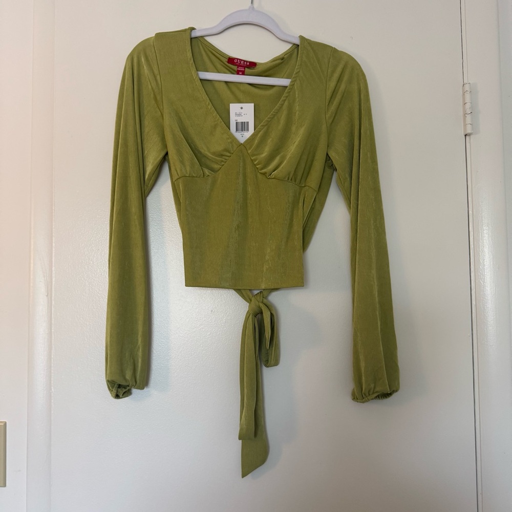 Guess Green Cropped Tie-Back Blouse